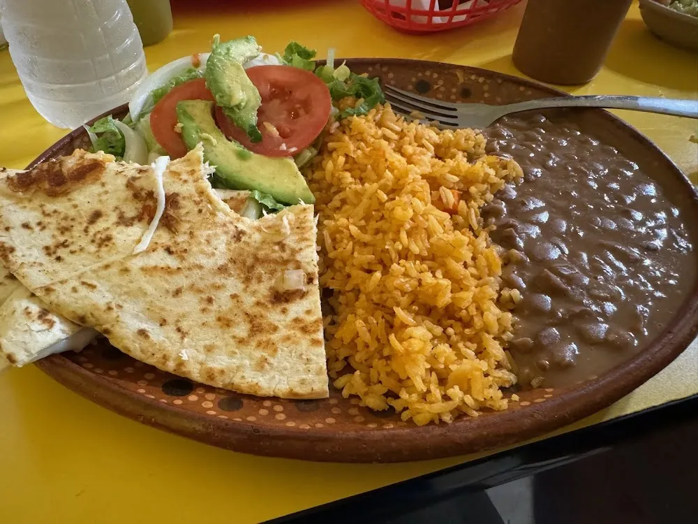 Cheese Quesadilla with Rice and Beans